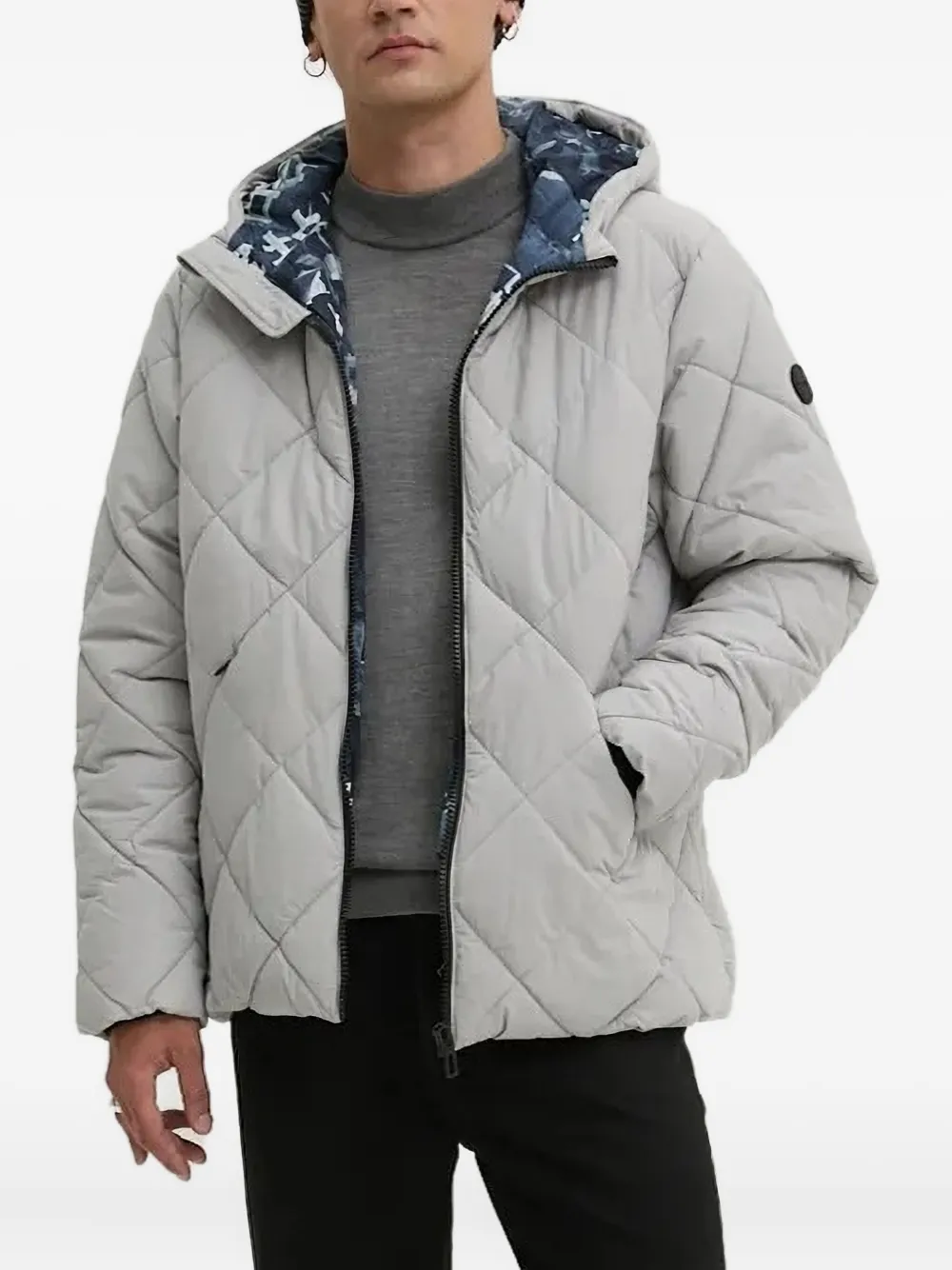 Desigual Diamond-pattern Reversible Padded Jacket In Gray