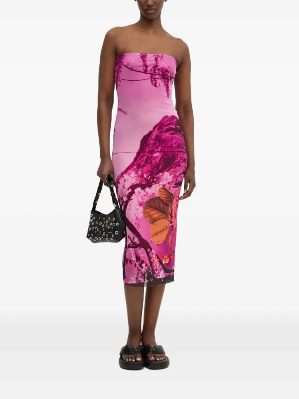 knee length dresses for ladies Desigual, Combination Midi Dress, POLYESTER, Black, XXL