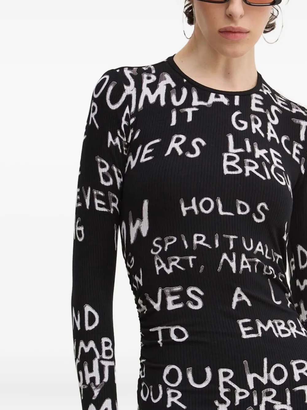 Desigual Ribgebreide midi-jurk met graffiti-print Zwart