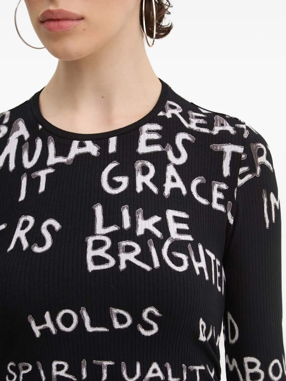 Desigual Ribgebreide midi-jurk met graffiti-print Zwart