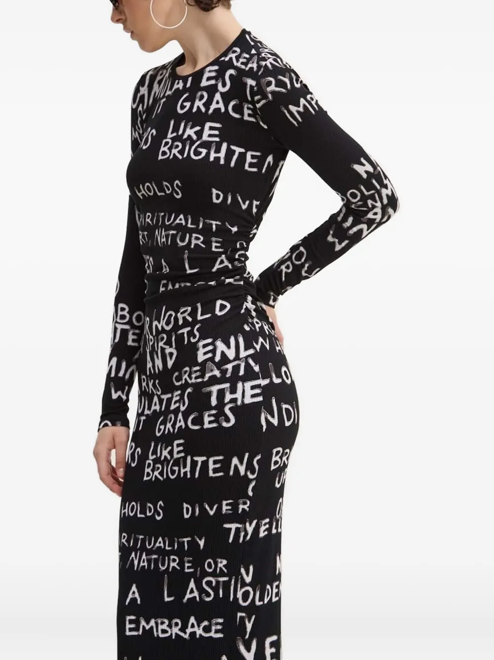 Desigual Ribgebreide midi-jurk met graffiti-print Zwart