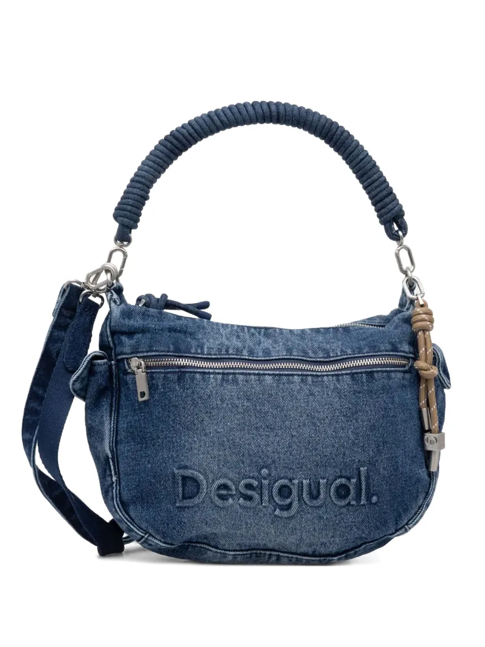 rope-handle denim shoulder bag