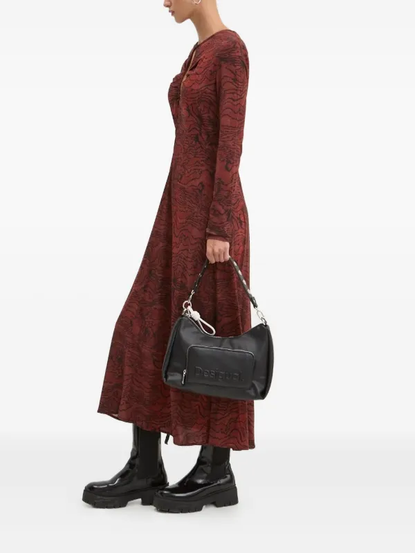 Desigual Midi-jurk Met Keyhole Hals En Golvenprint Rood