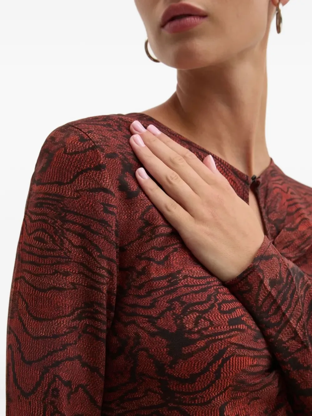 Desigual Keyhole-neckline Wave-print Midi Day Dress In Burgundy