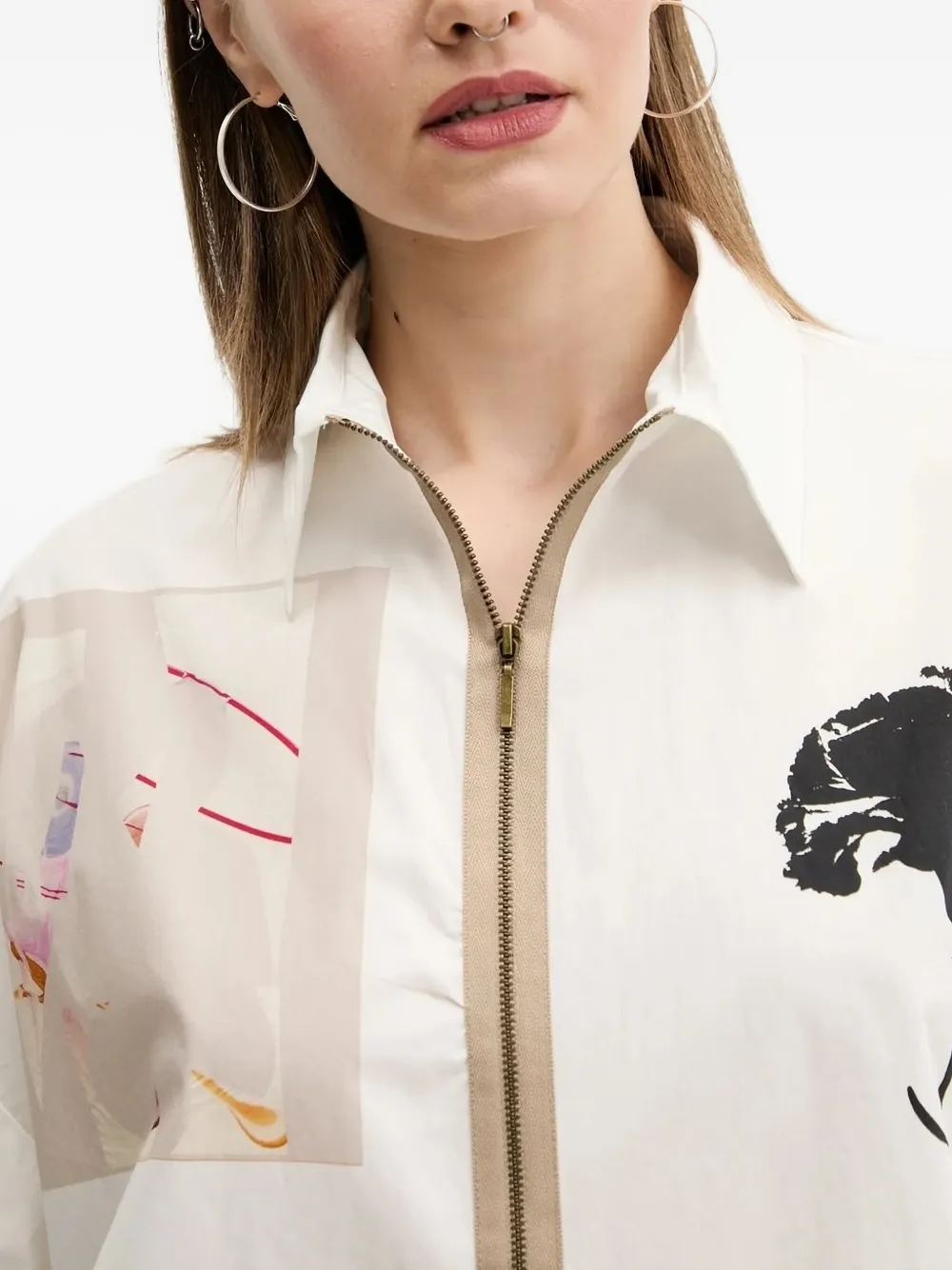 Desigual Blouse met print en ritssluiting Wit