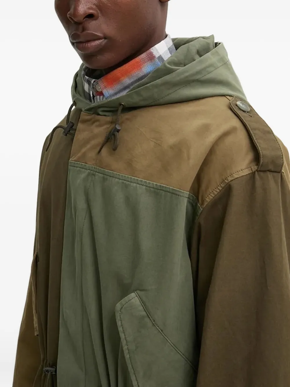Desigual Patchwork Hooded Parka In Multi