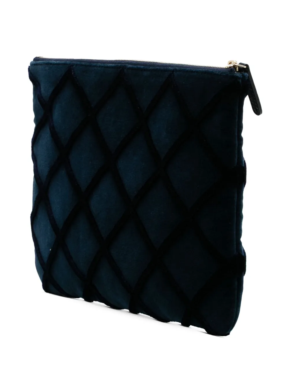 Pre-owned Chanel 2017-2018 Cc Medium Quilted Velvet Cosmetic Case Clutch Bag
