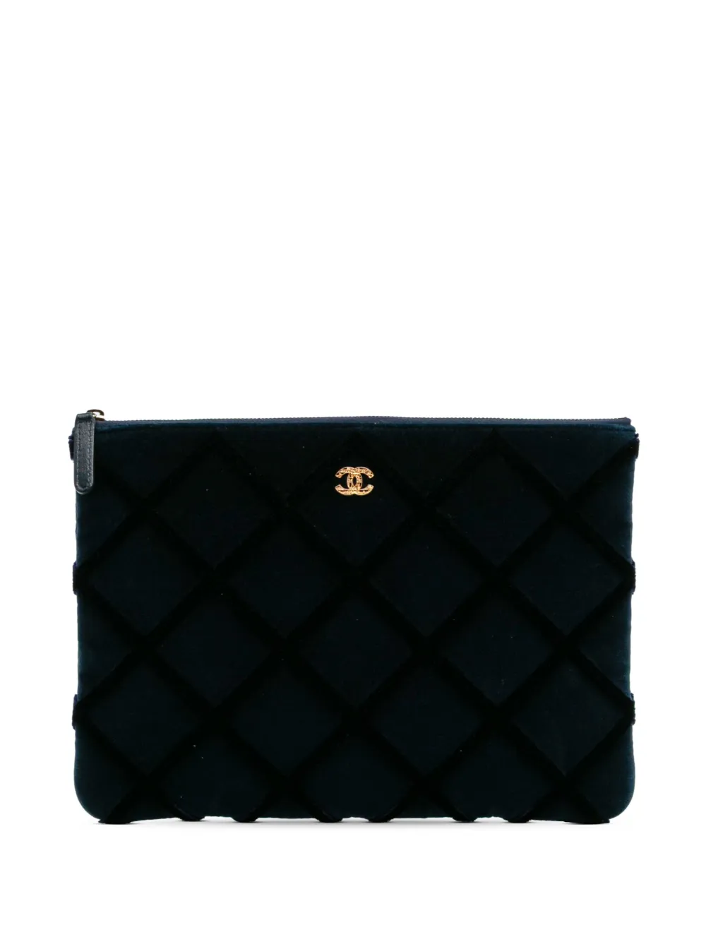 CHANEL Pre-Owned 2017-2018 CC Medium Quilted Velvet Cosmetic Case CHANEL Pre-Owned 2017-2018 CC Medium Quilted Velvet Cosmetic Case