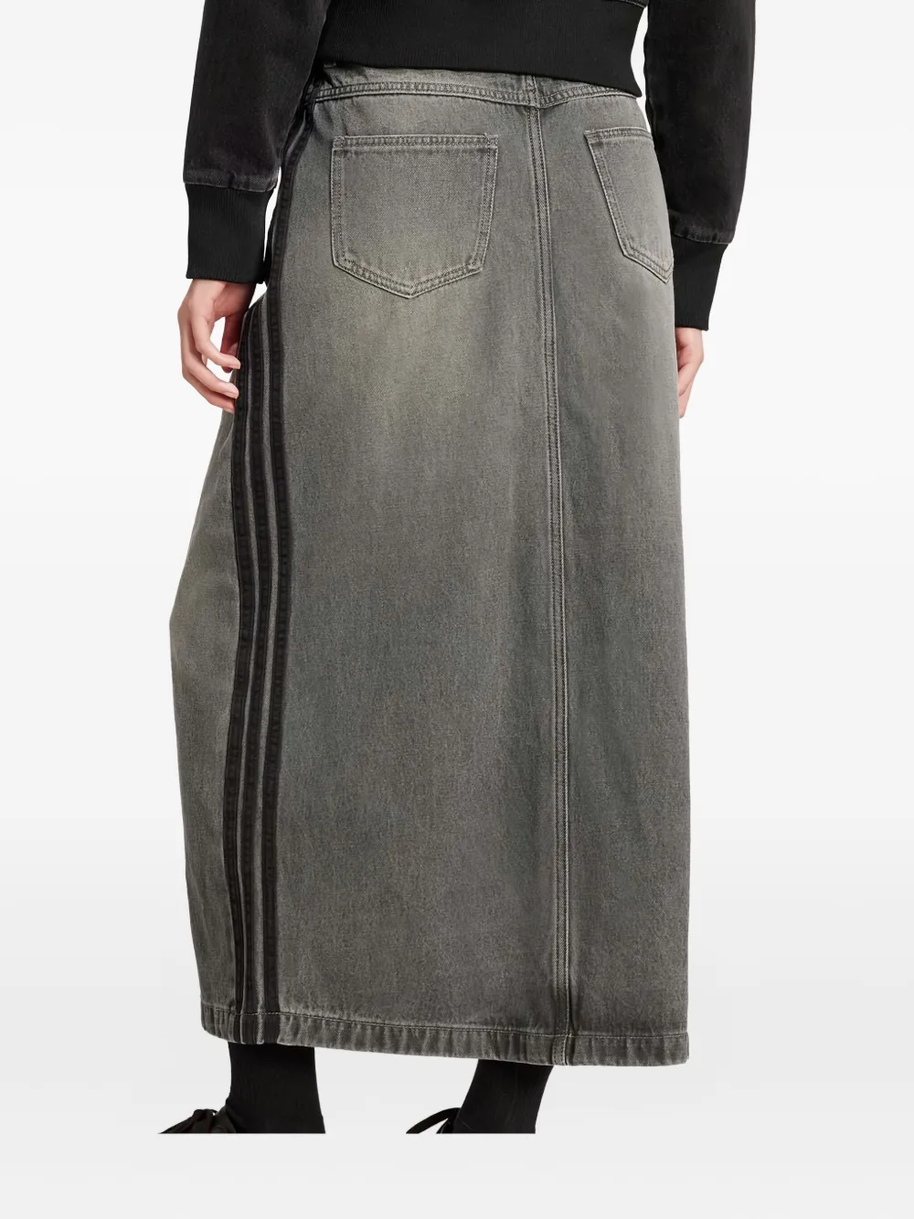 adidas Adicolor 3-Stripes denim maxi-rok Grijs