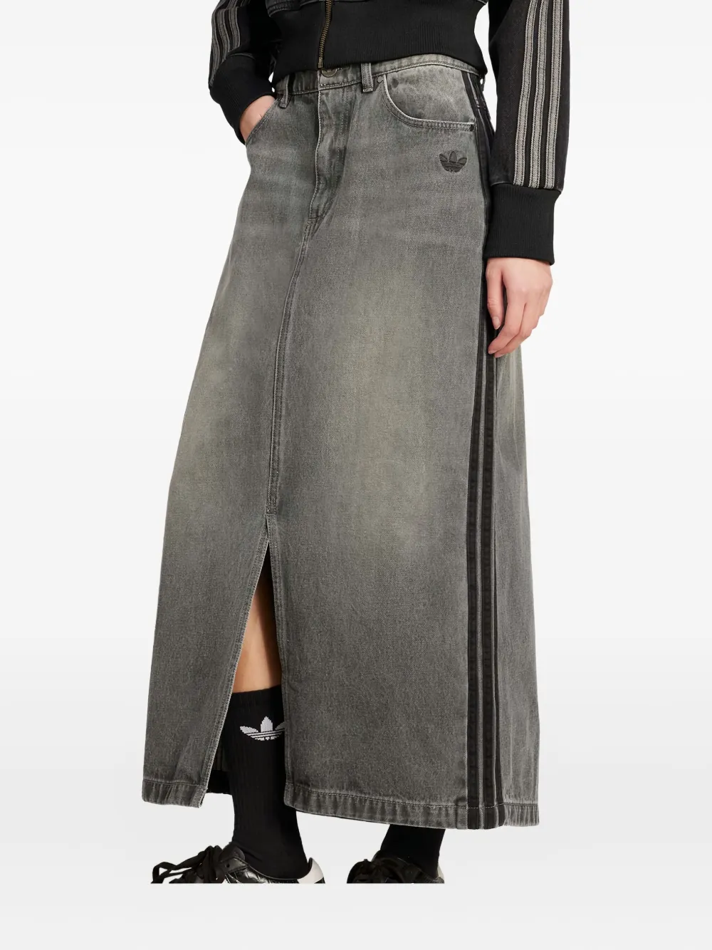 adidas Adicolor 3-Stripes denim maxi-rok Grijs