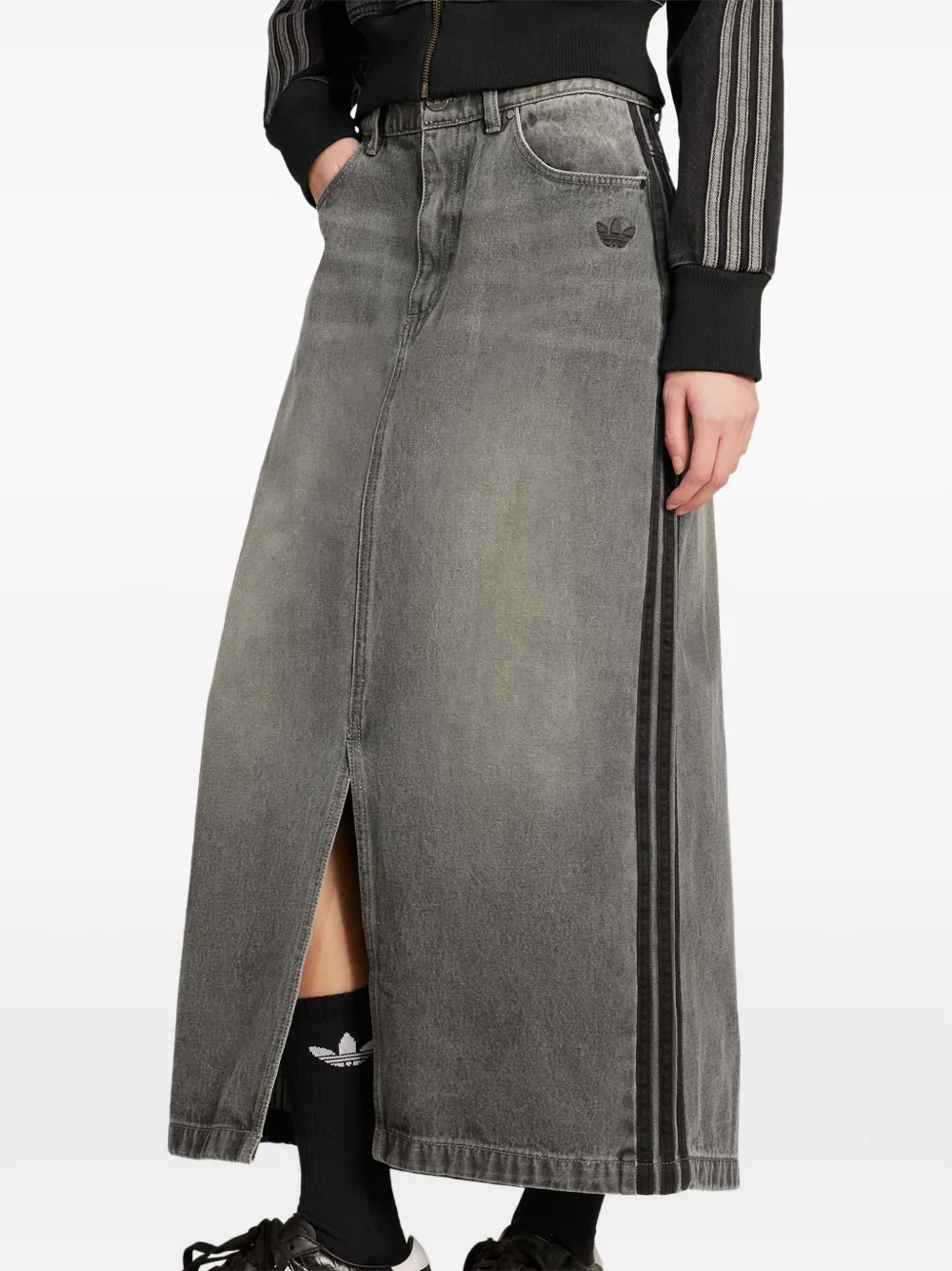 Adidas Adicolor 3-Stripes denim maxi-rok - Grijs