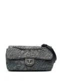 CHANEL Pre-Owned 2012 Medium Embroidered Denim Camellia Flap shoulder bag - Blue