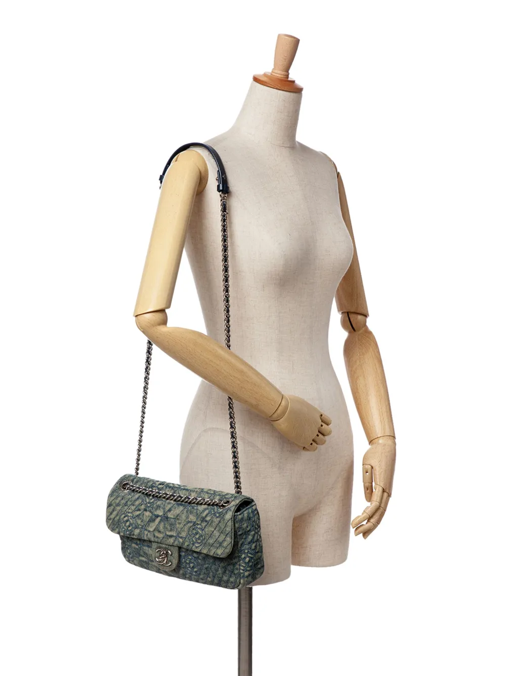 Pre-owned Chanel 2012 Medium Embroidered Denim Camellia Flap Shoulder Bag