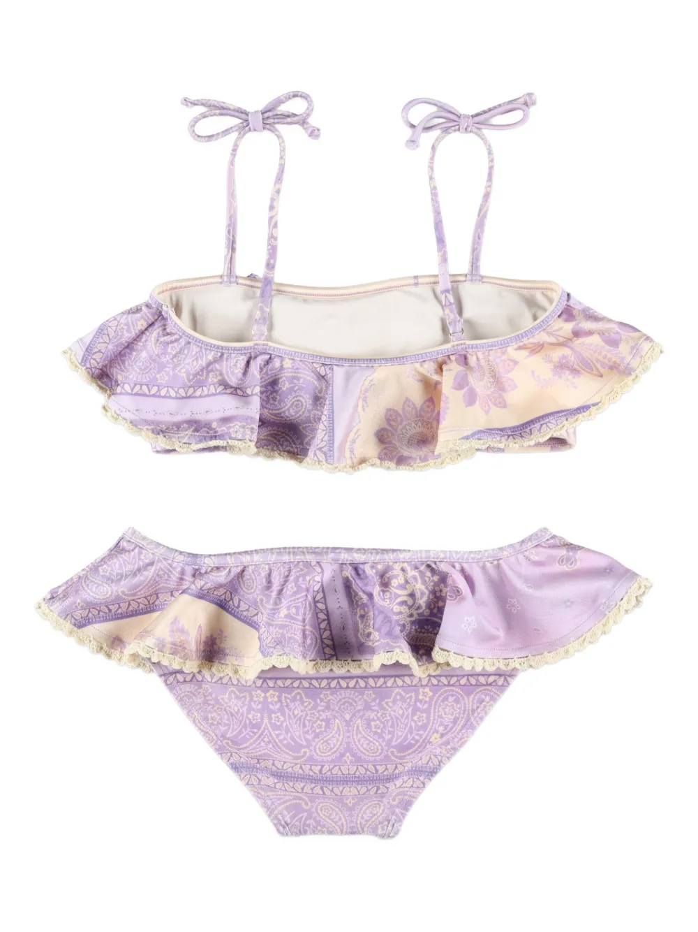 Zimmermann Ruffled Paisley-print Bikini In Purple