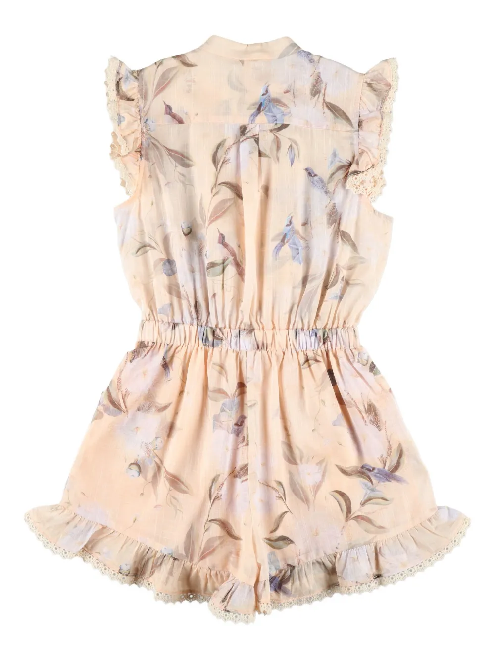 Zimmermann Cascadian Floral-printed Ruffled Playsuit In Pink