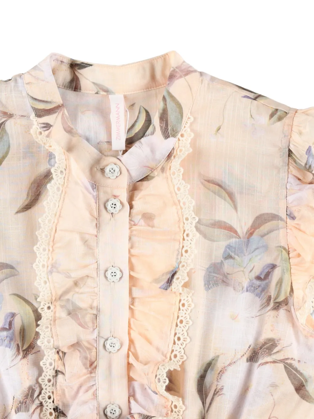 Zimmermann Cascadian Floral-printed Ruffled Playsuit In Pink