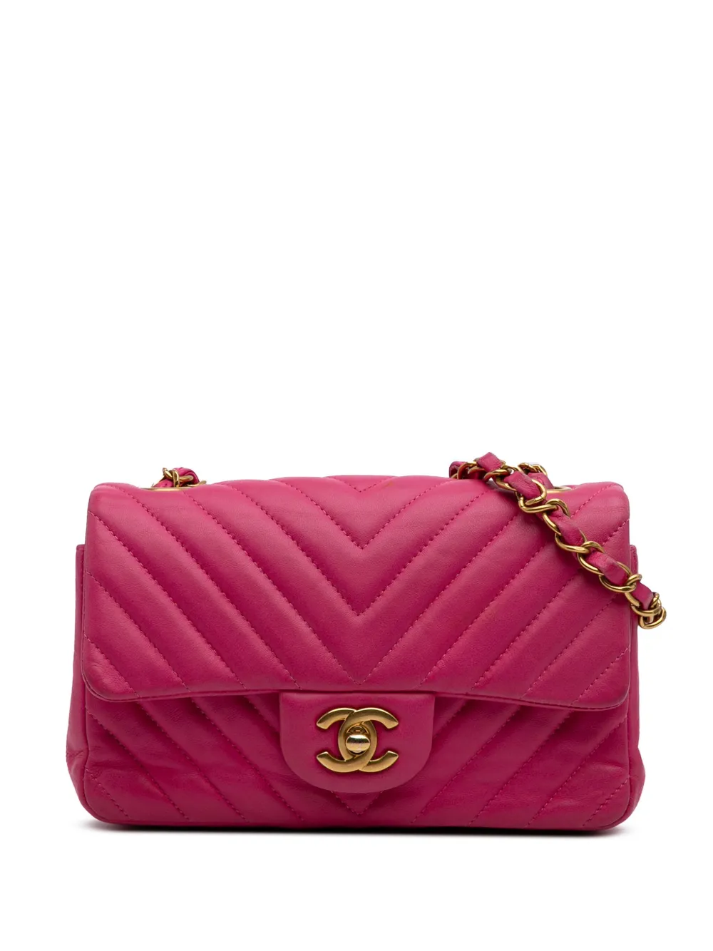 CHANEL Pre-Owned 2015-2016 Mini Rectangular Classic Chevron Lambskin Single Flap crossbody bag | Pink | Image 1