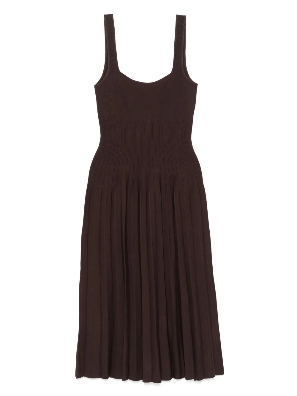 STAUD Ellison pleated-ribbed midi dress Bruin