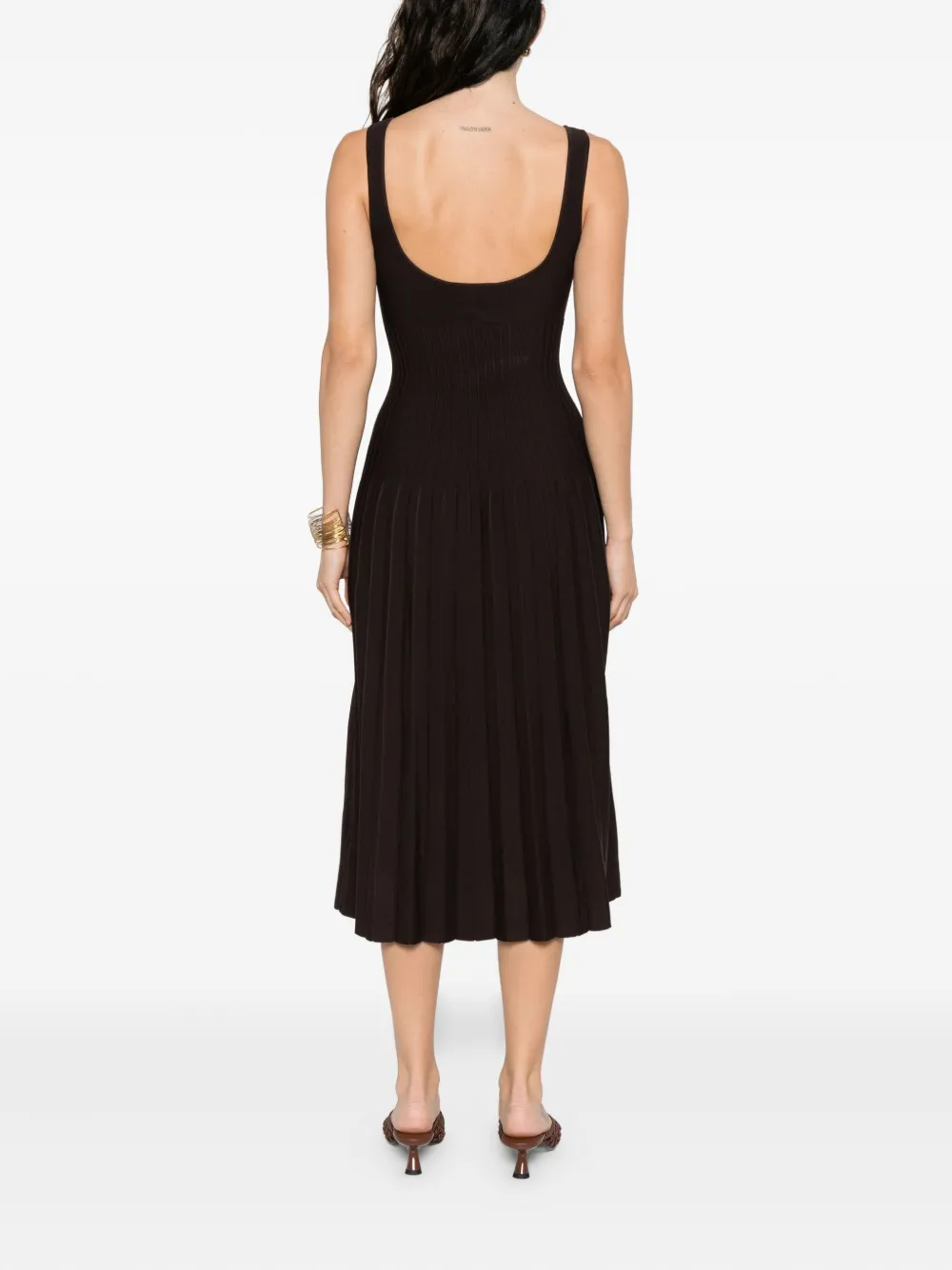 STAUD Ellison pleated-ribbed midi dress Bruin