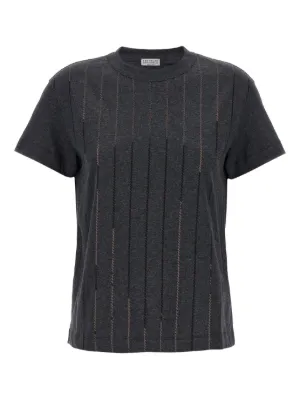 Tシャツ・カットソー BRUNELLO CUCINELLI Women Tops M0T18BD200 C101 NERO BLACK Brunello Cucinelli - Black Keyhole Cotton T-Shirt
