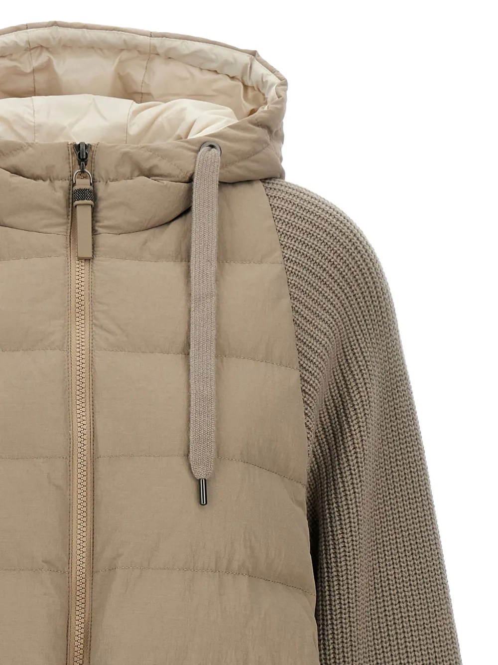 Brunello Cucinelli Gebreid donsjack met capuchon Beige