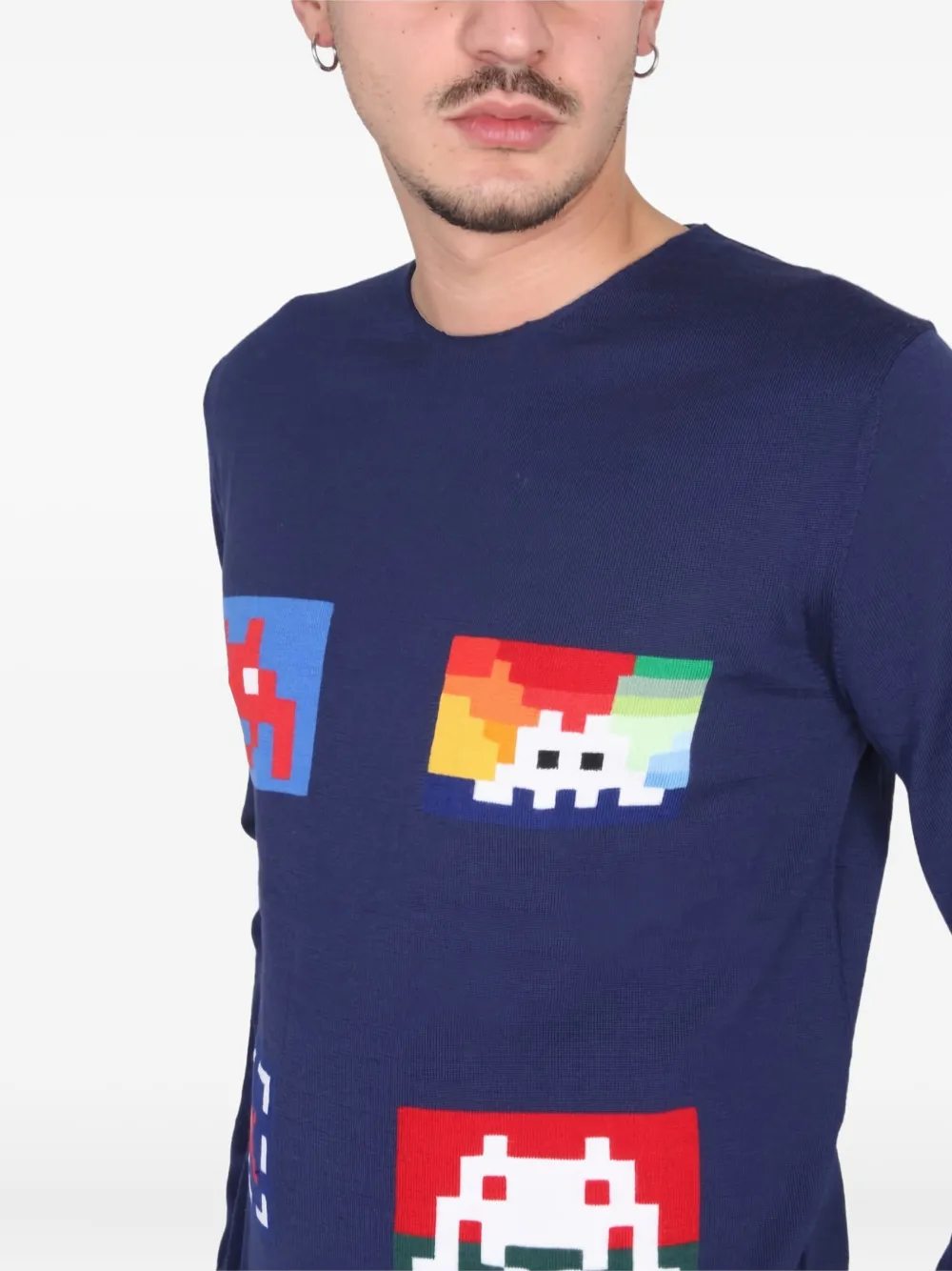 Comme Des Garçons Shirt Grafische gebreide trui met ronde hals Blauw