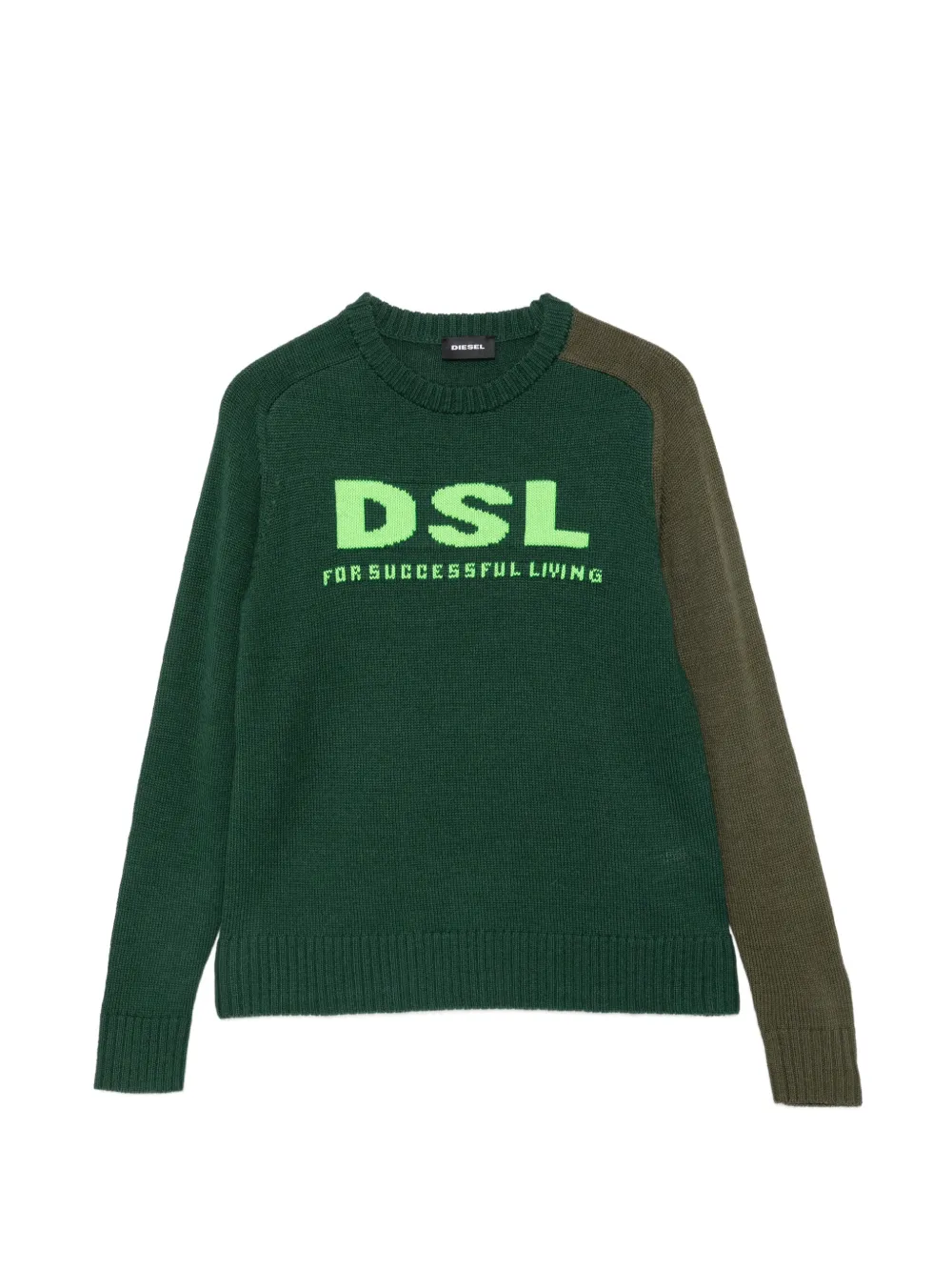 Diesel Kids logo-intarsia colour-block sweater - Verde