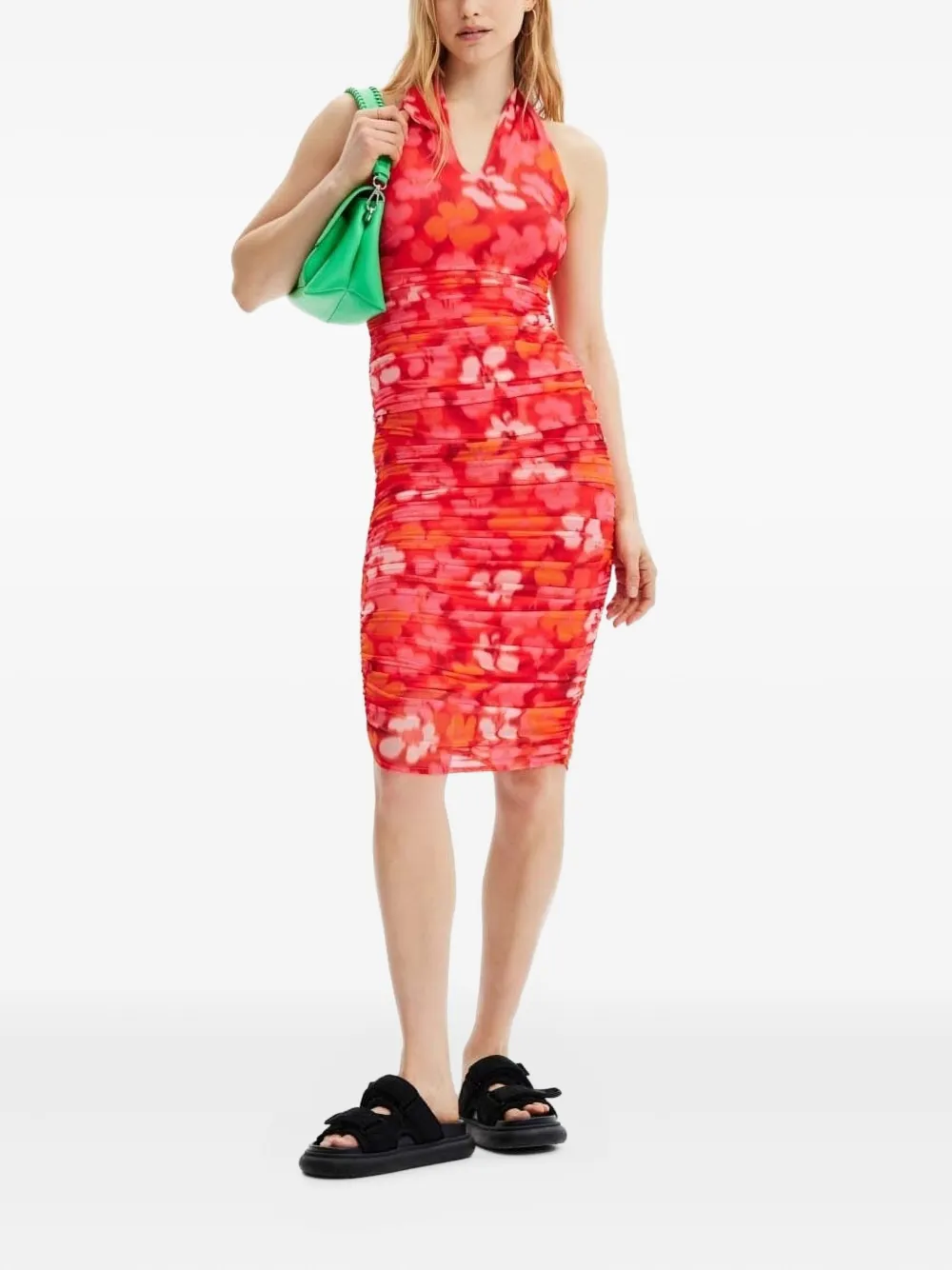 Desigual Floral-print Halter Neck Midi Dress In Red