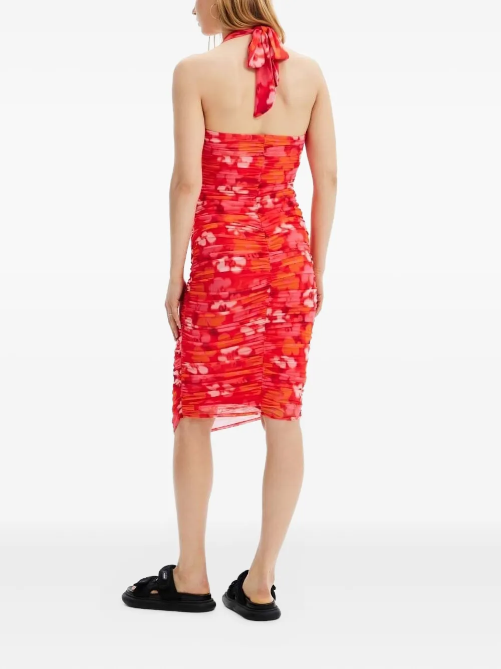 Desigual Floral-print Halter Neck Midi Dress In Red