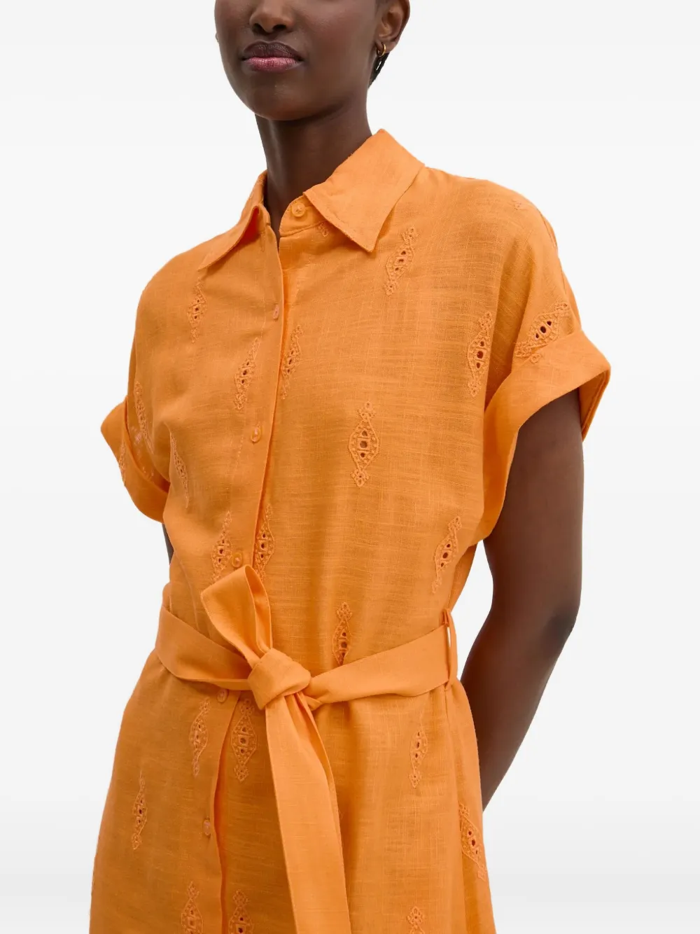 Desigual Embroidered Belted Mini Dress In Orange