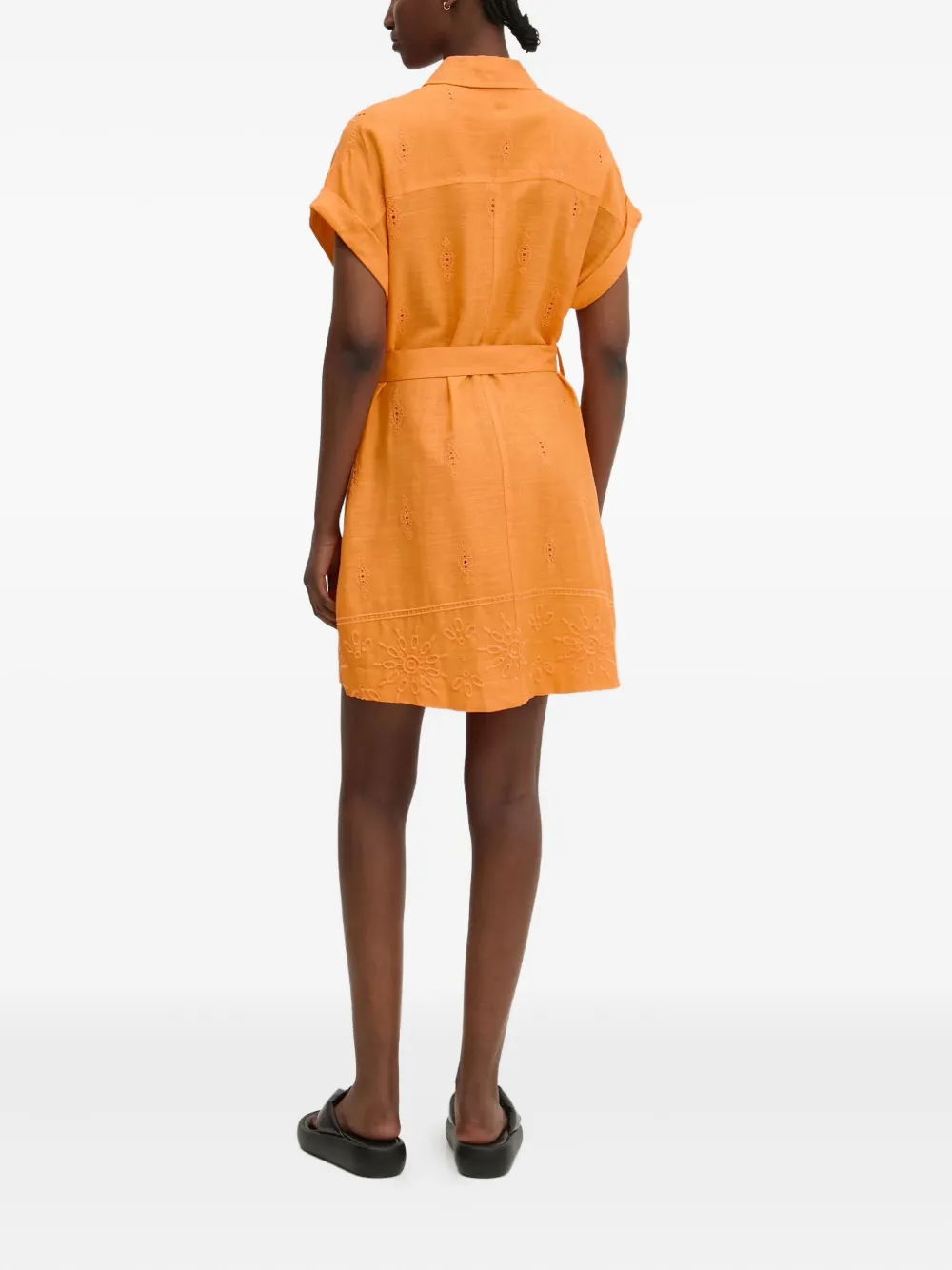 Desigual Embroidered Belted Mini Dress In Orange