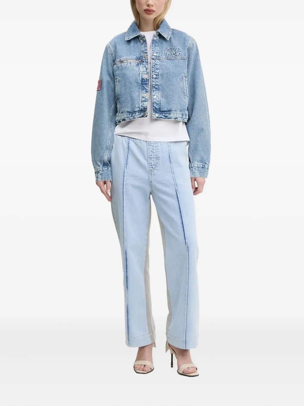 Desigual Joggingbroek met denim vlakken - Blauw