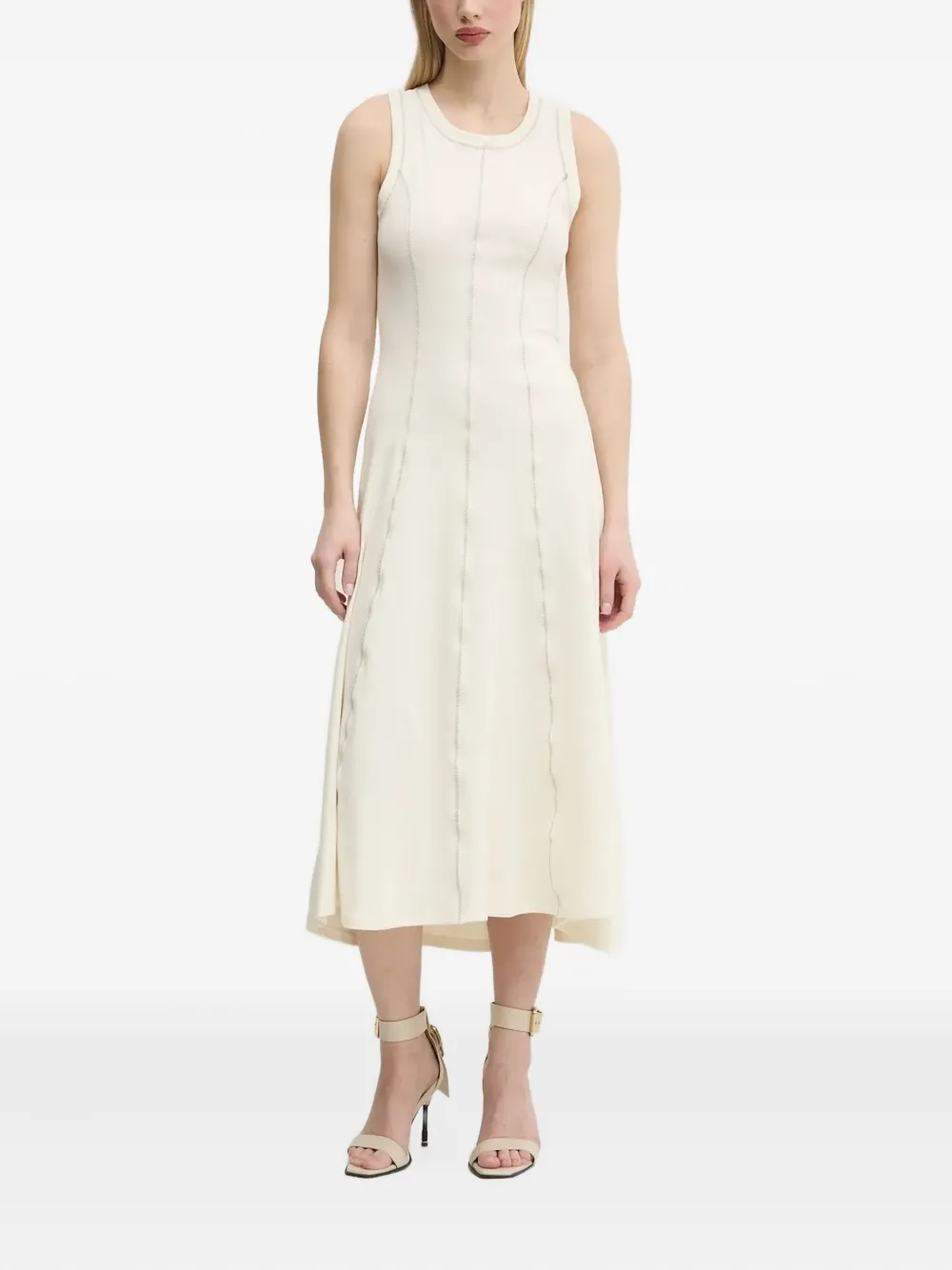 Desigual Stitching Sleeveless Midi Dress In White