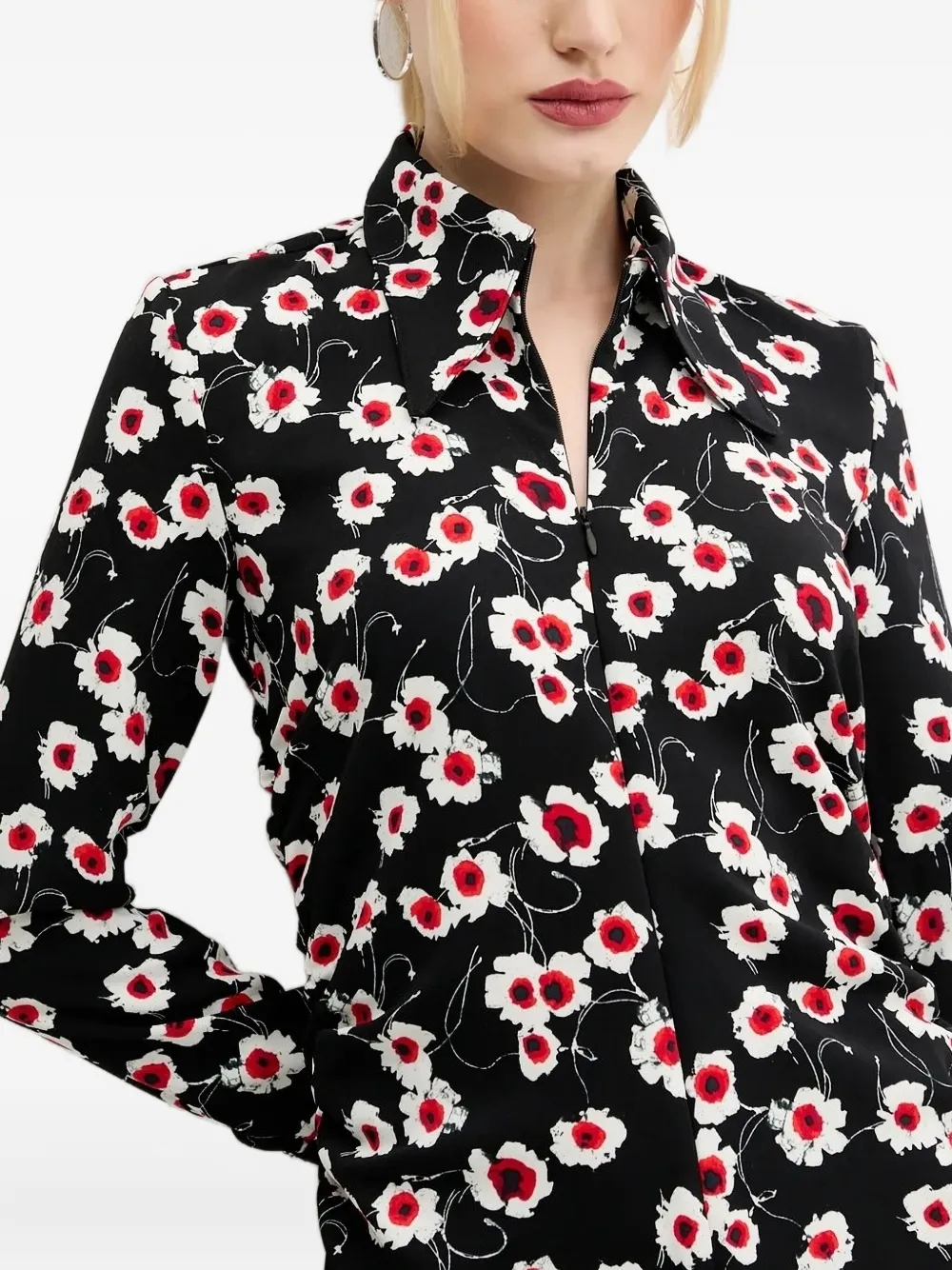 Desigual floral-print collared shirt mini dress Zwart