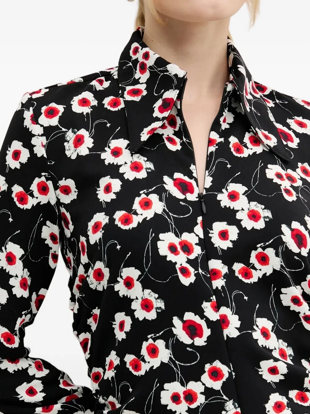Desigual floral-print collared shirt mini dress Zwart