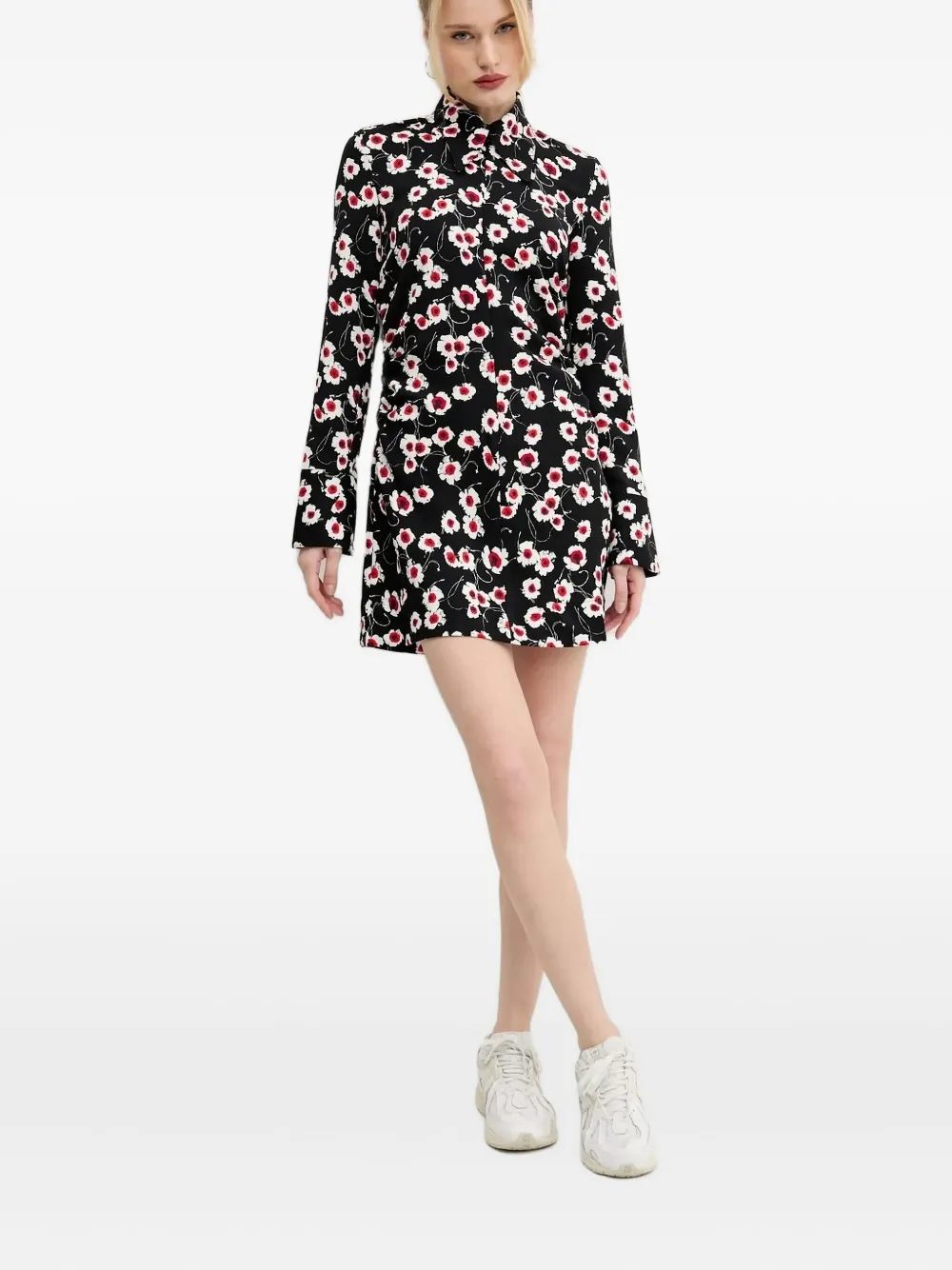 Desigual Floral-print Collared Shirt Mini Dress In Black