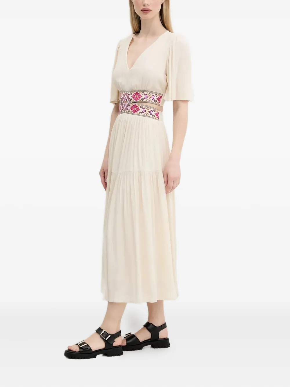 Desigual Gelaagde maxi-jurk met geborduurde bandjes - Beige