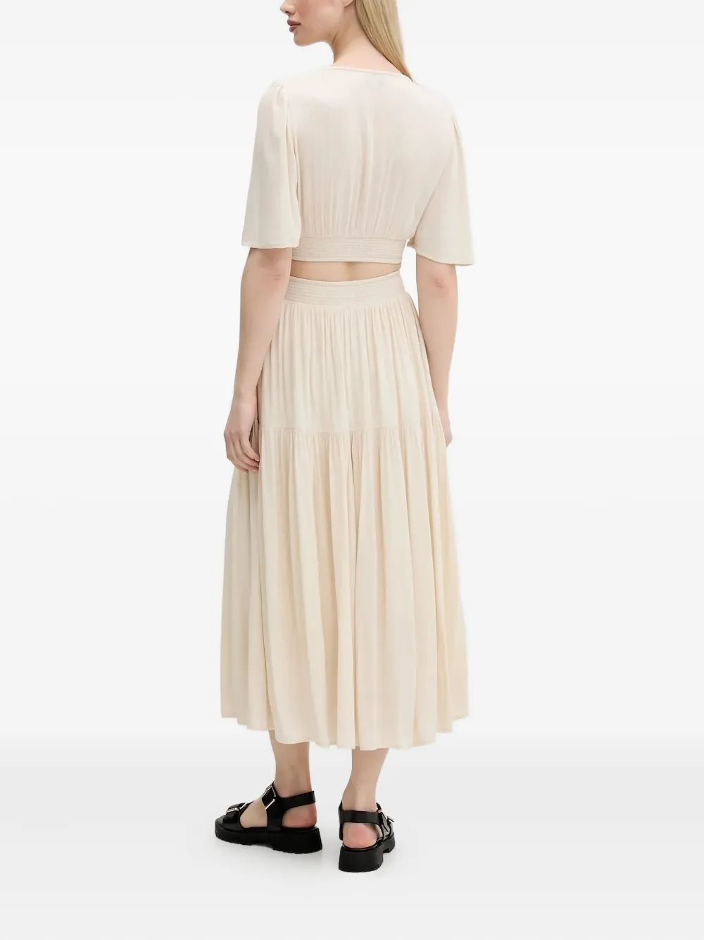 Desigual Gelaagde maxi-jurk met geborduurde bandjes Beige