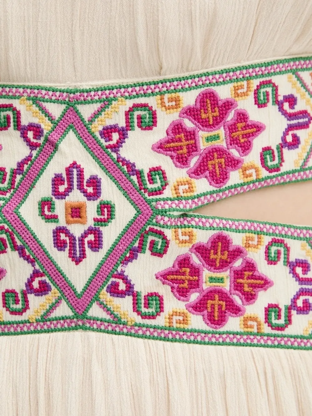 Desigual Gelaagde maxi-jurk met geborduurde bandjes Beige