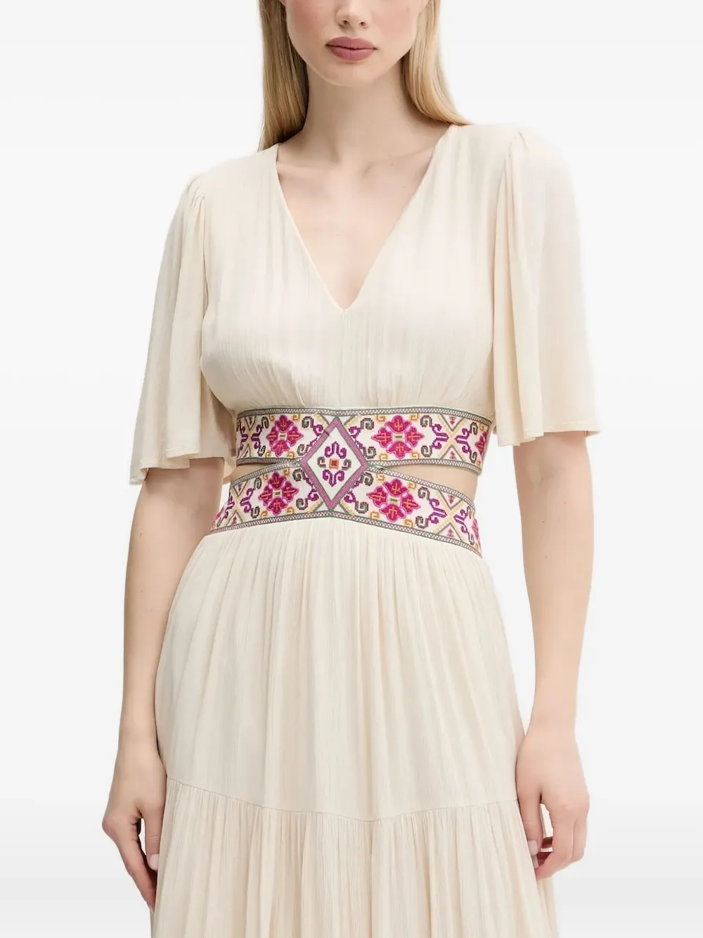 Desigual Embroidered-strap Tiered Maxi Dress In White
