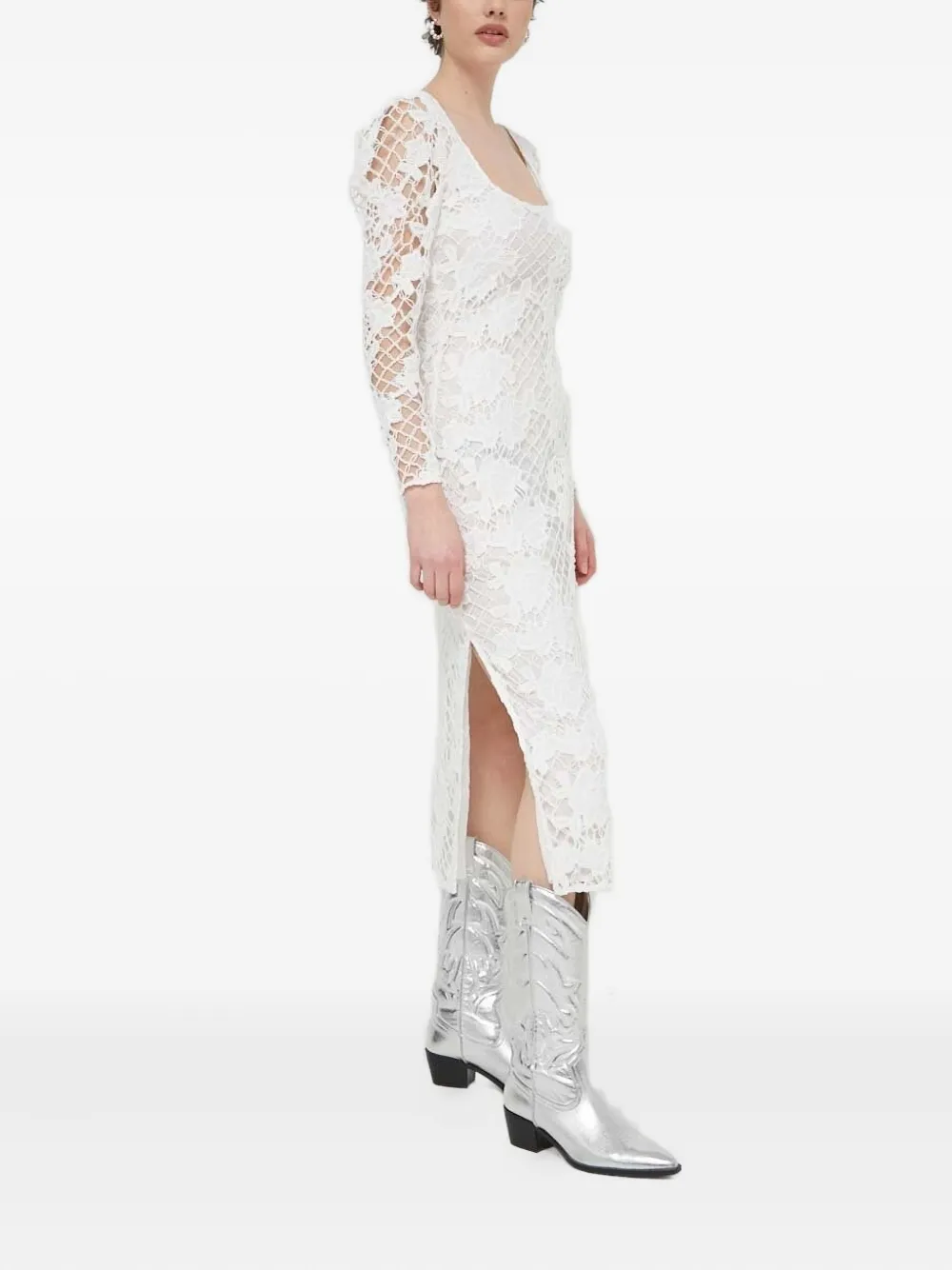 Desigual Jurk met pofmouwen en kant - Wit