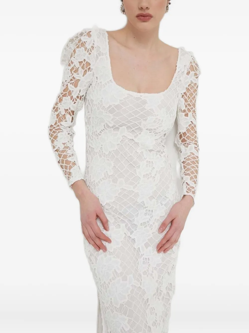Desigual Jurk met pofmouwen en kant Wit