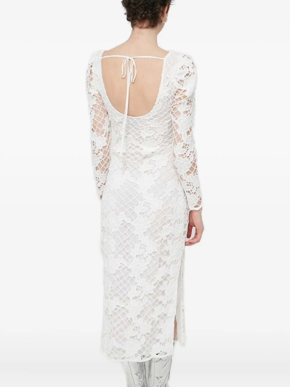 Desigual Jurk met pofmouwen en kant Wit