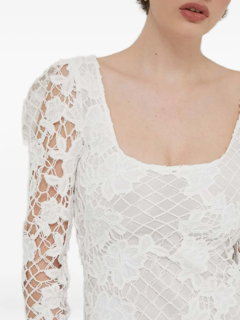 Desigual Jurk met pofmouwen en kant Wit
