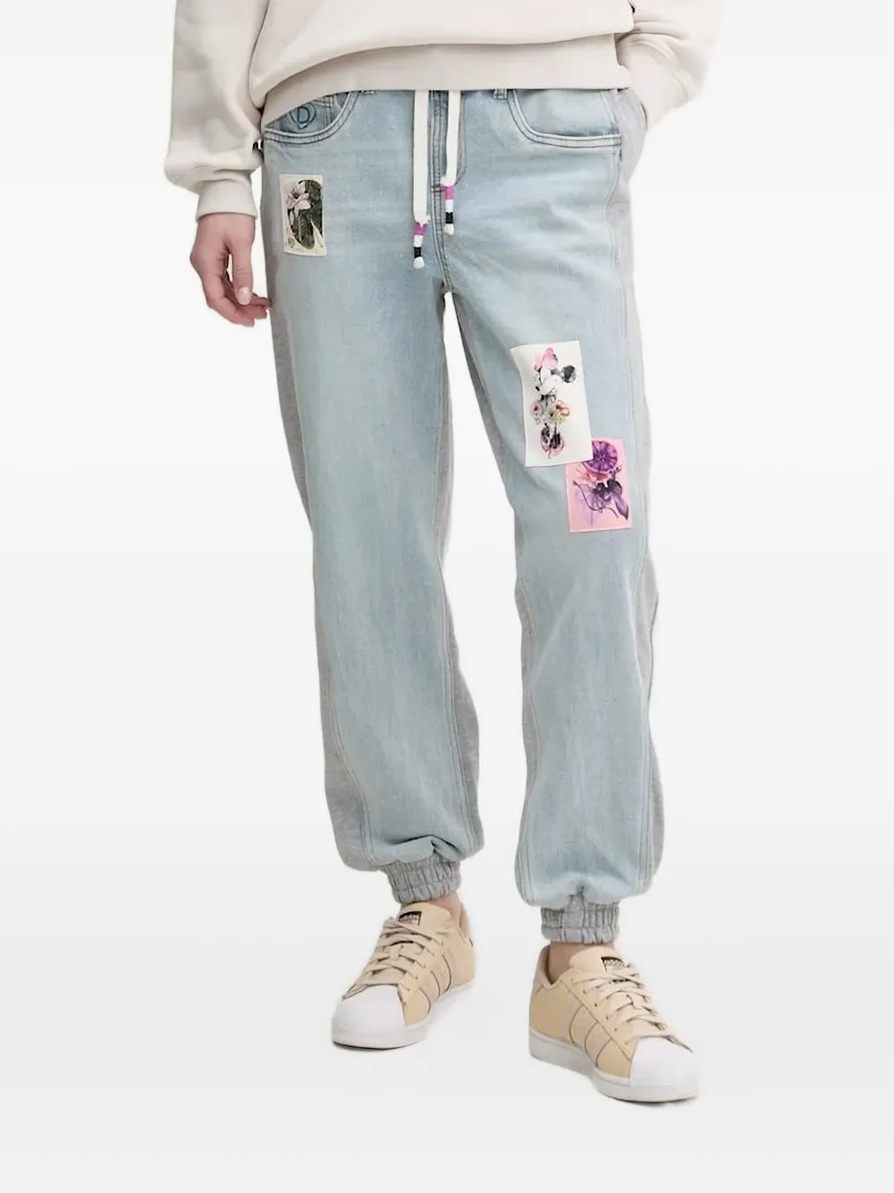Desigual Floral-patch Joggers In Blue