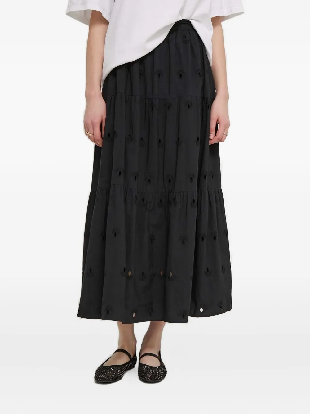 Desigual Gelaagde maxi-rok met geborduurde ringlets Zwart