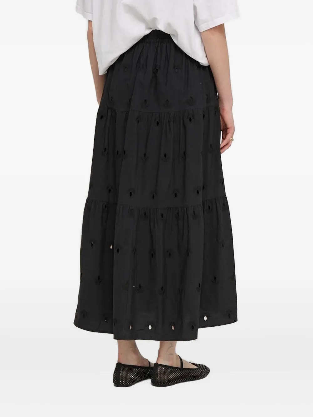 Desigual eyelet-embroidered tiered maxi skirt - Zwart