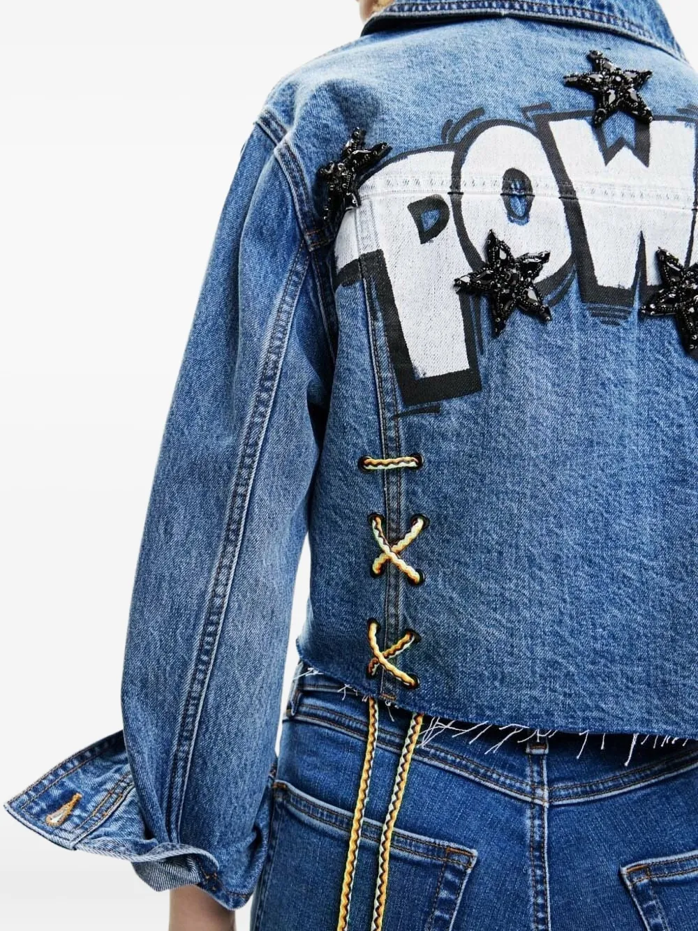 Desigual Power Lace-up Denim Jacket In Blue