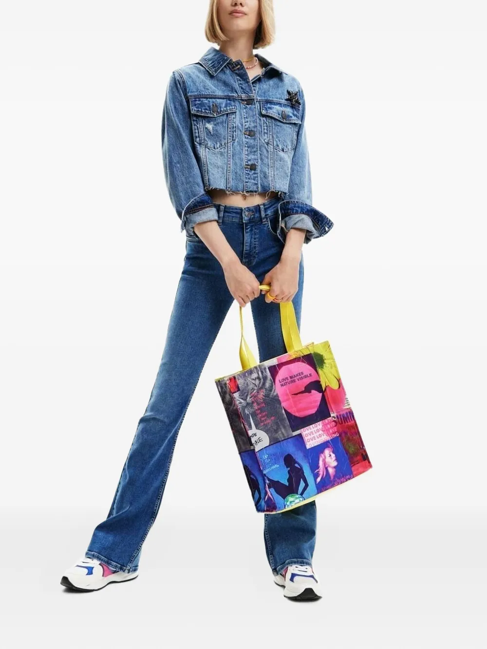 Desigual Power Lace-up Denim Jacket In Blue