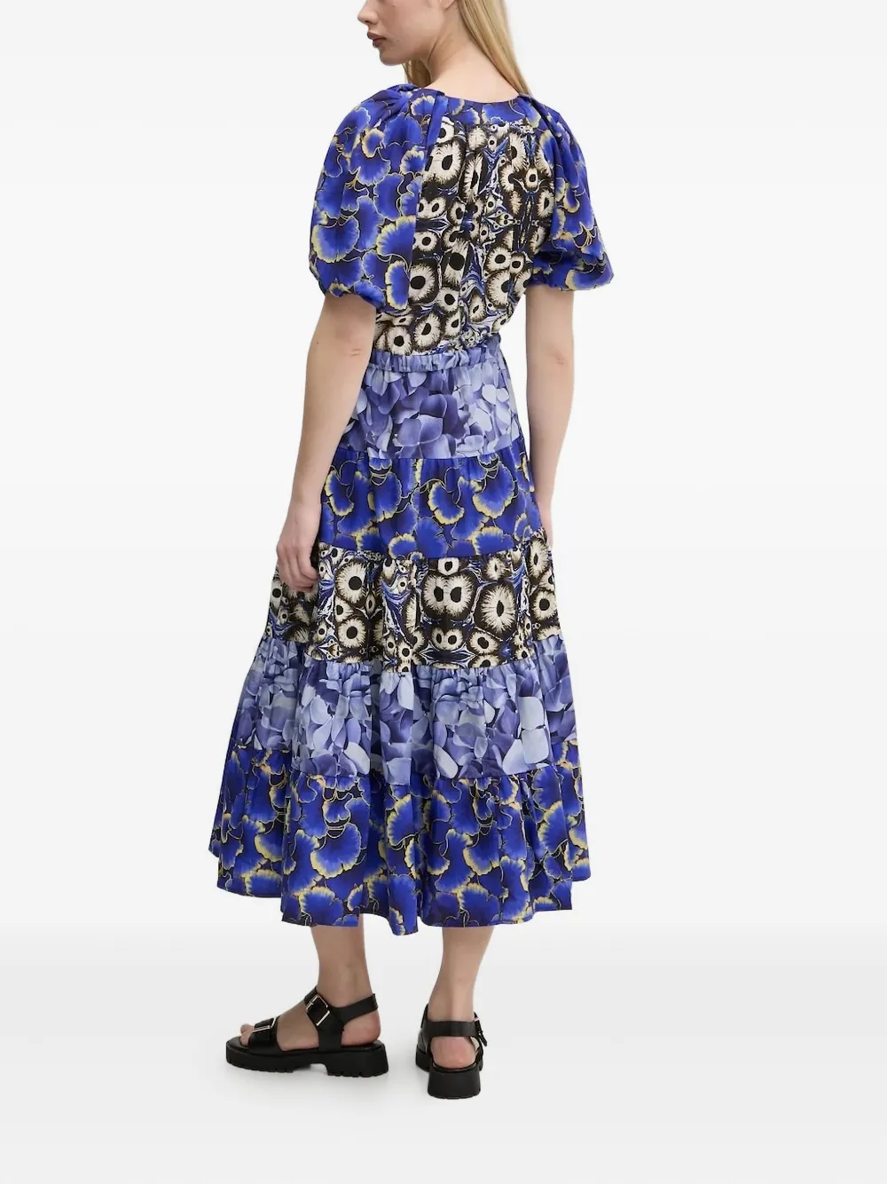 Desigual puff-sleeve tiered dress Blauw